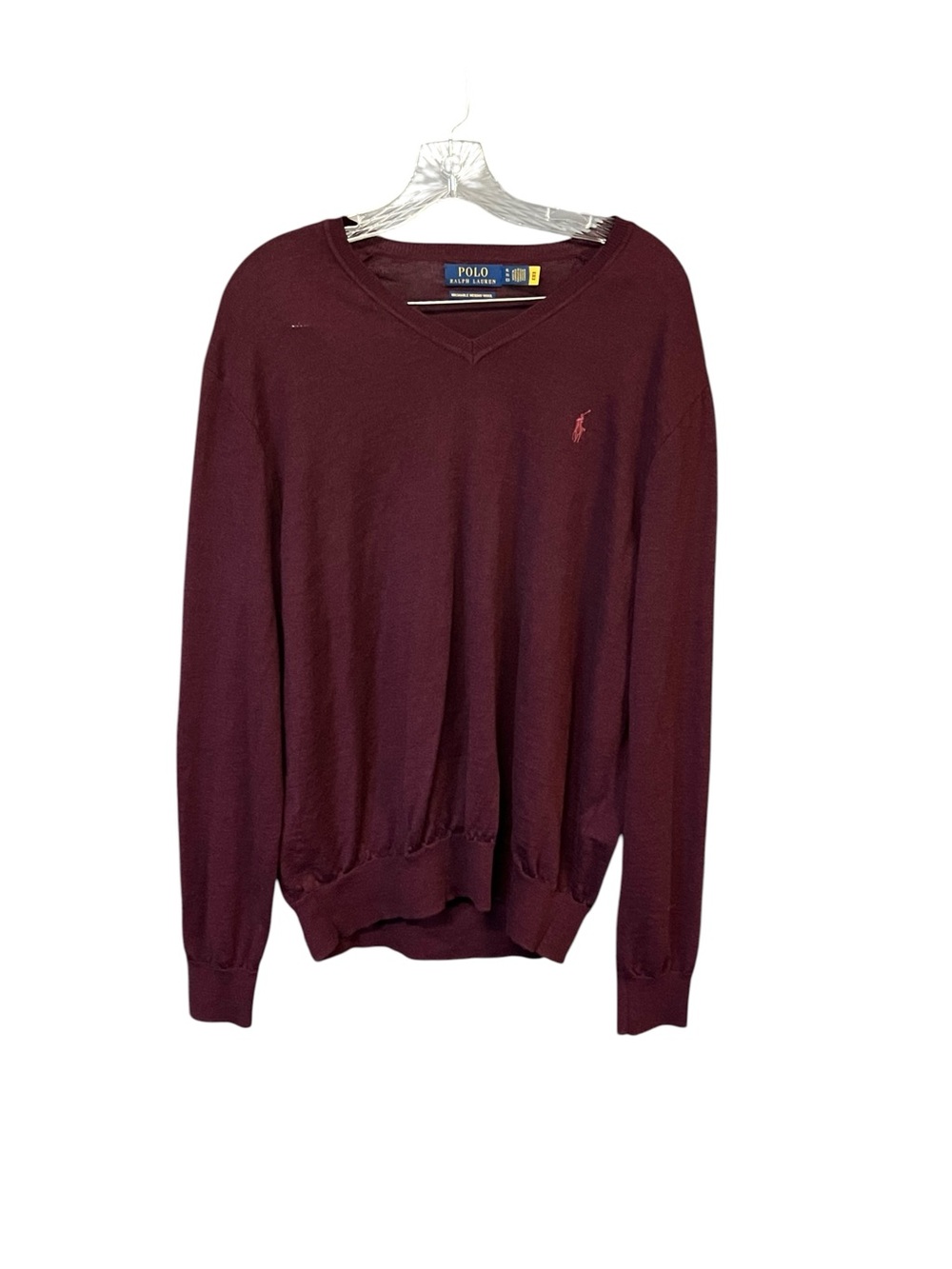 Polo Ralph Lauren XL Men’s Merino Wool V-Neck Burgundy Preppy Old Money